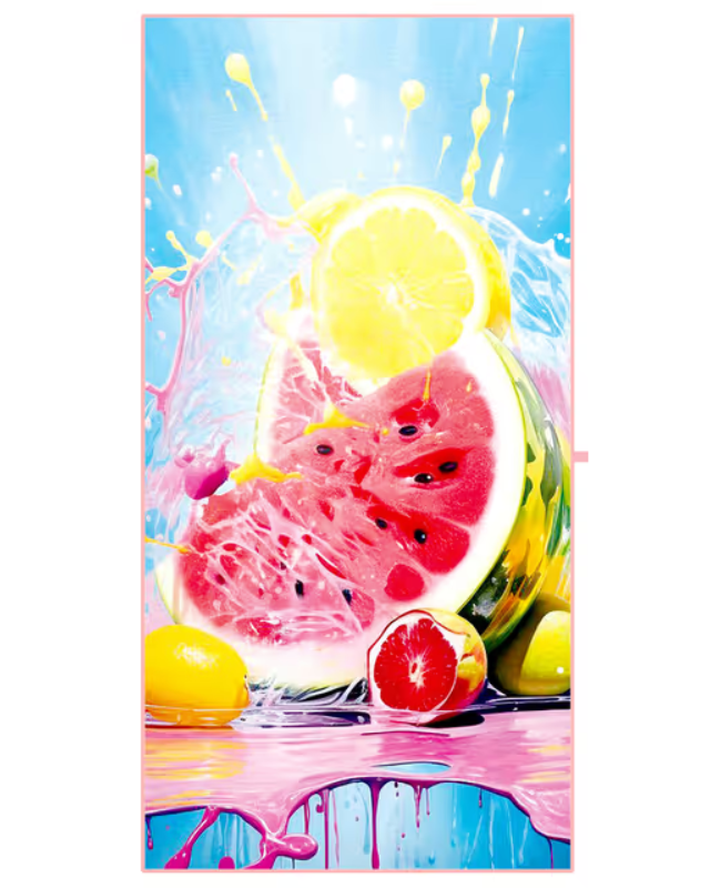 Melon graphic beach towel on a white background