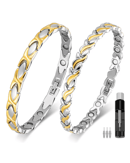 2 Pc gauss magnetic titanium bracelet set - Silver/Gold - Pollylop Swimwear