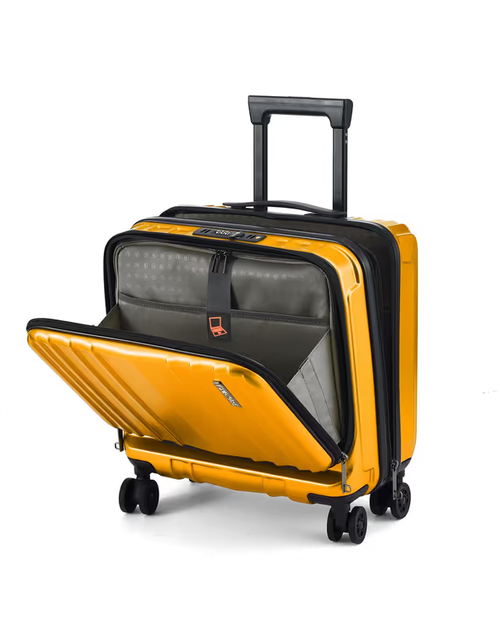 Orange business carry-on suitcase on white background