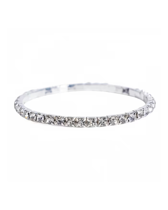Silver bracelet with small diamonds on a white background