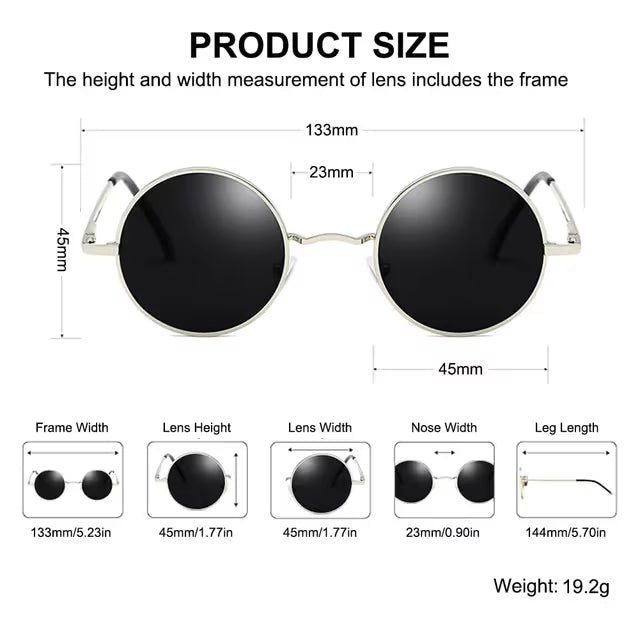 Classic vintage round steel rim sunglasses UV400 protection