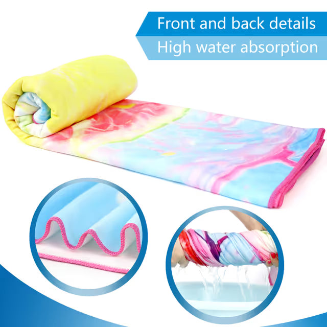Colorful towel with water absorption features on a white background