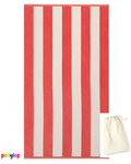 Red and white striped beach towel on white background