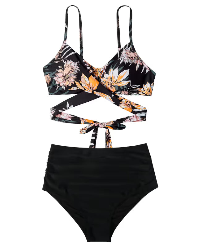 Doulafass high waisted floral bikini