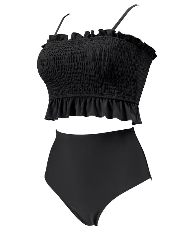 Coco black high waist bandeau ruffled bikini - XL