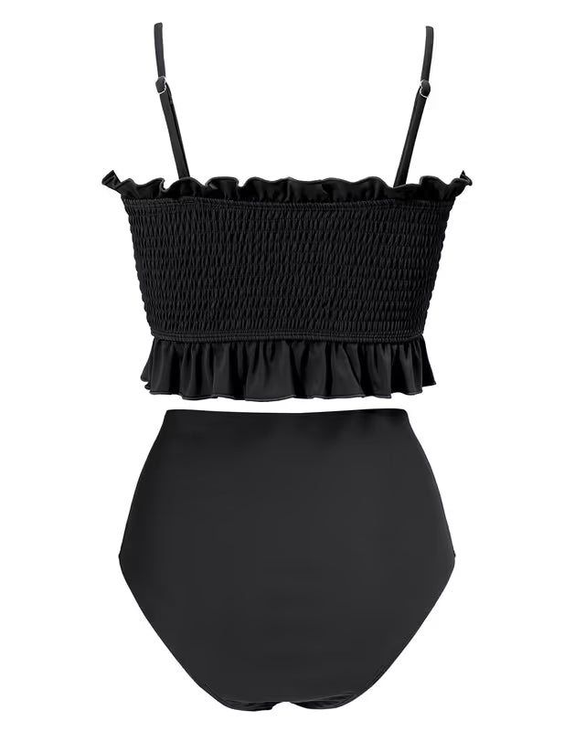 Coco black high waist bandeau ruffled bikini - XL