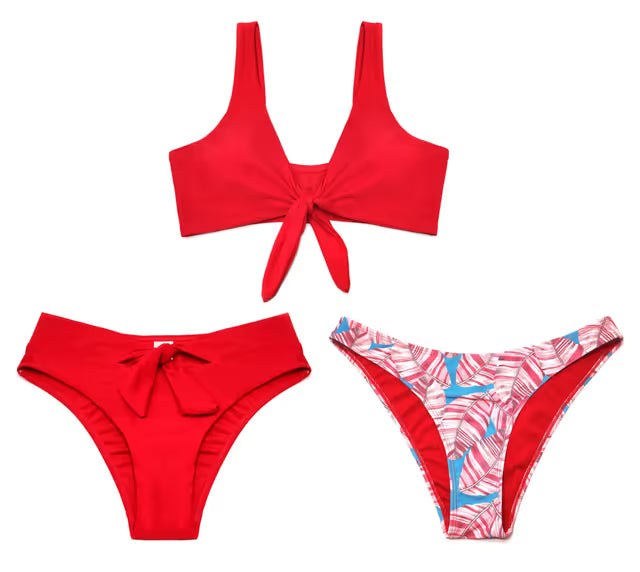 Shekini 3 piece reversible red bikini