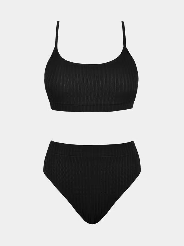 Cupshe high waist scoop neck bikini black on a white background