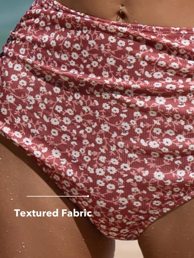 Cupshe halter wrap neck floral red brick bikini - Small