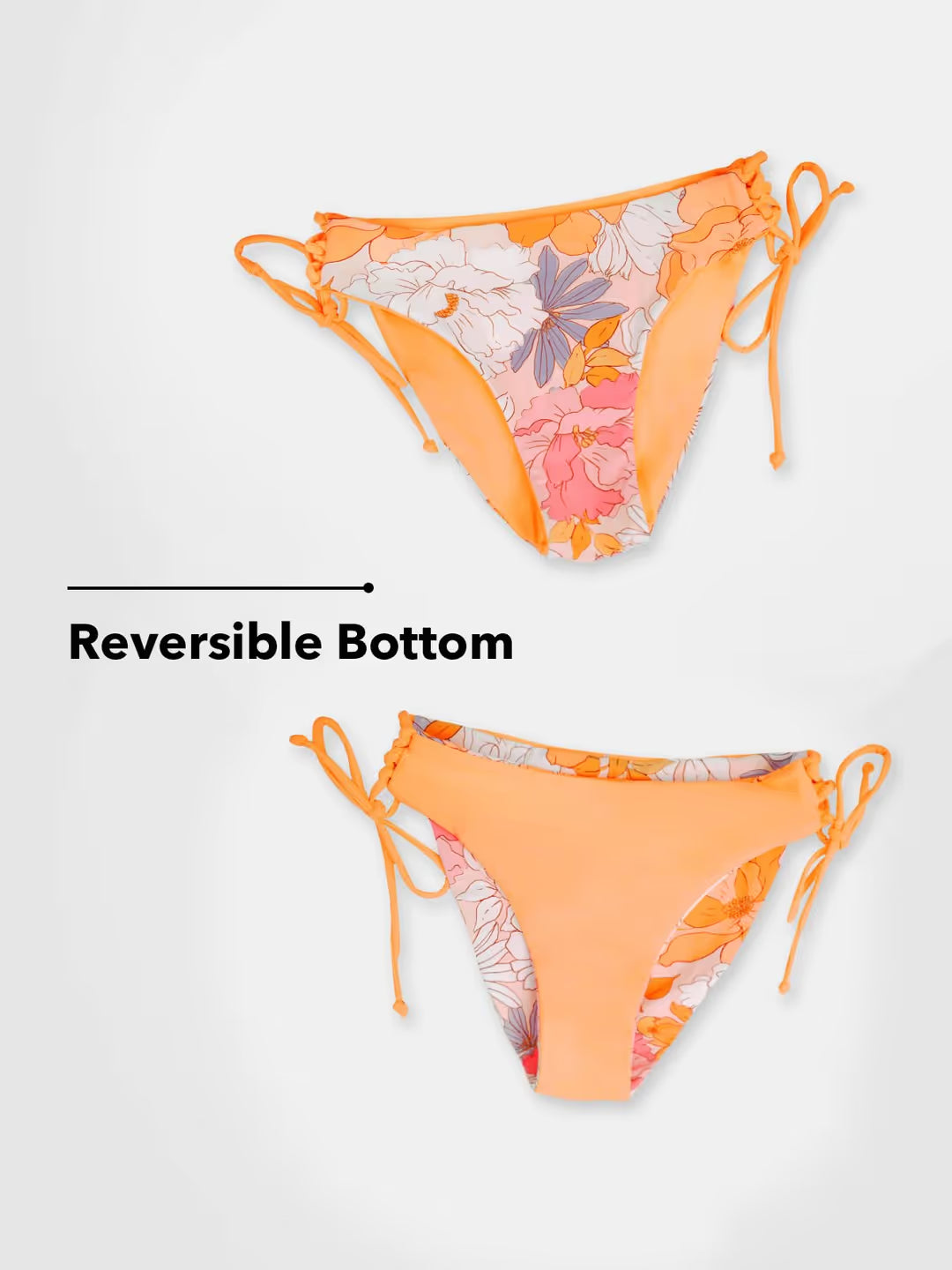 Reversible floral bikini bottoms on white background