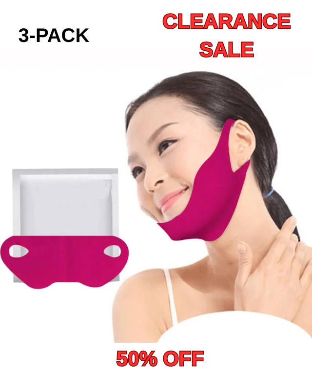 Woman wearing face slimming chin mask