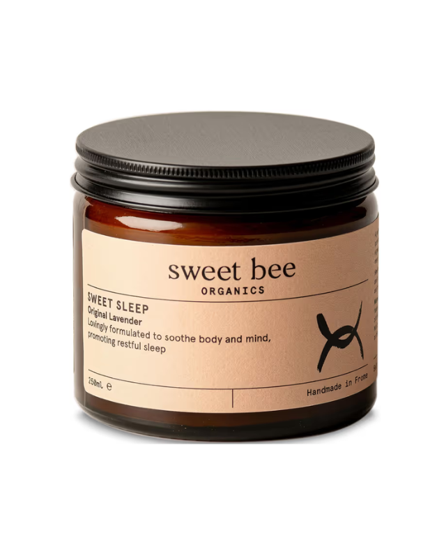 Jar of 'Sweet Bee Organics' sleep aid on a white background
