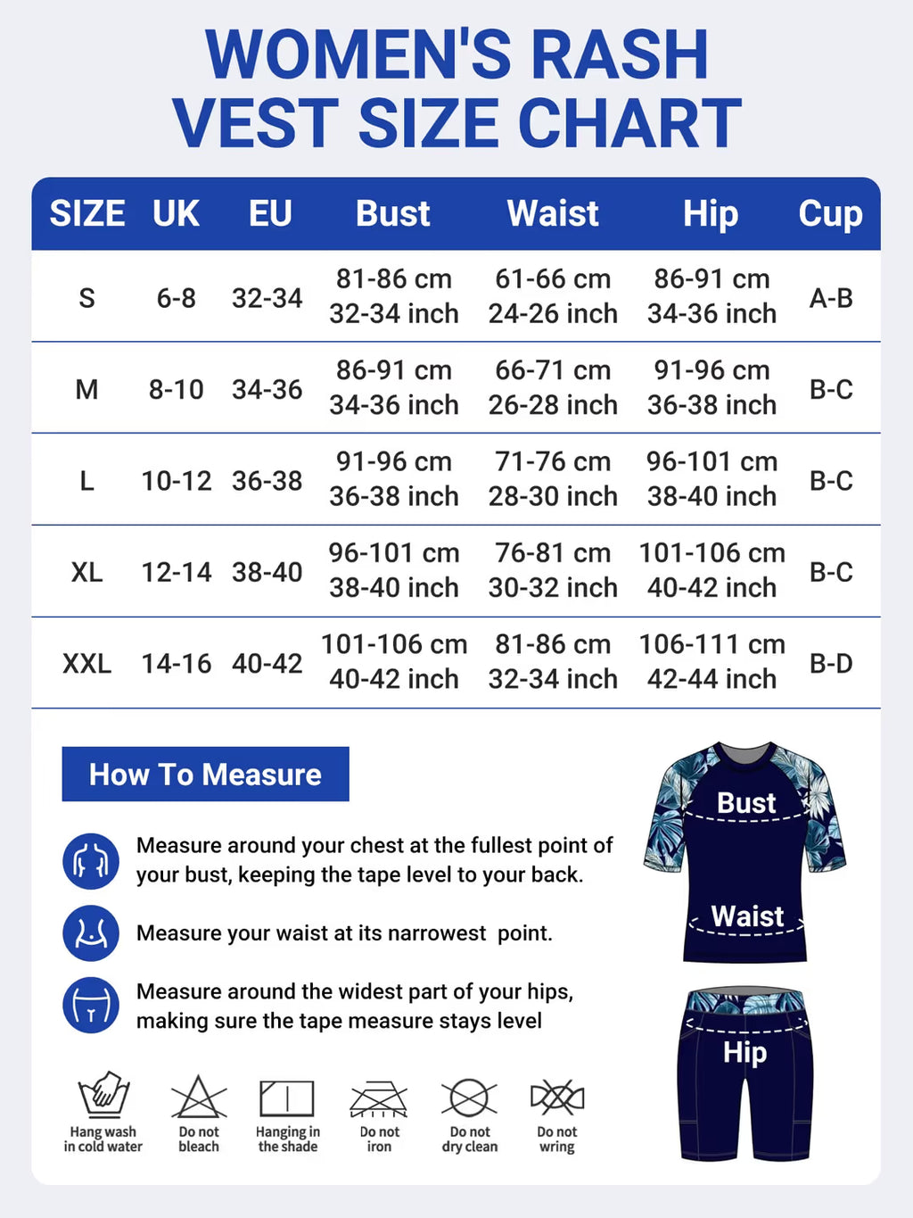 Surf-suit size guide