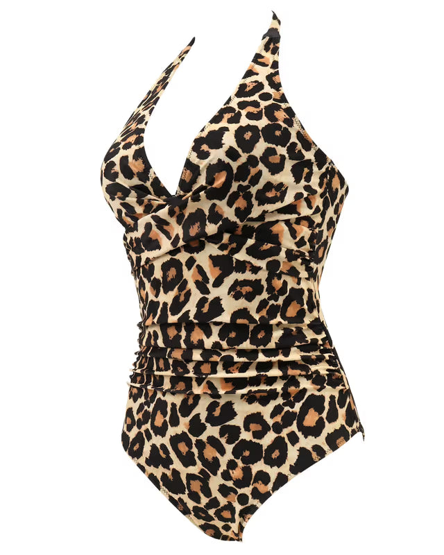 One piece Swimsuit - Halter neck - Leopard print - XL