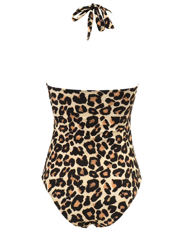 One piece Swimsuit - Halter neck - Leopard print - XL