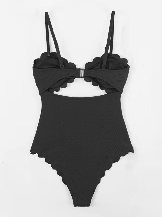 Cupshe black one piece swimsuit with scallop cut-out - Large