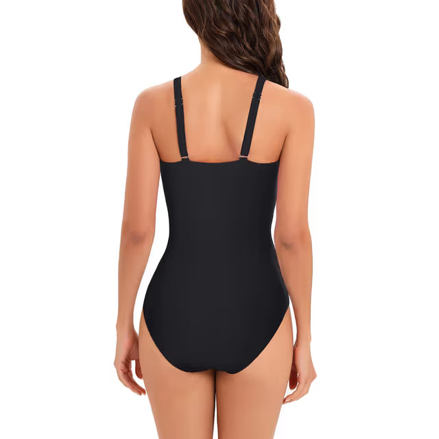 One piece black white striped swimsuit - Large