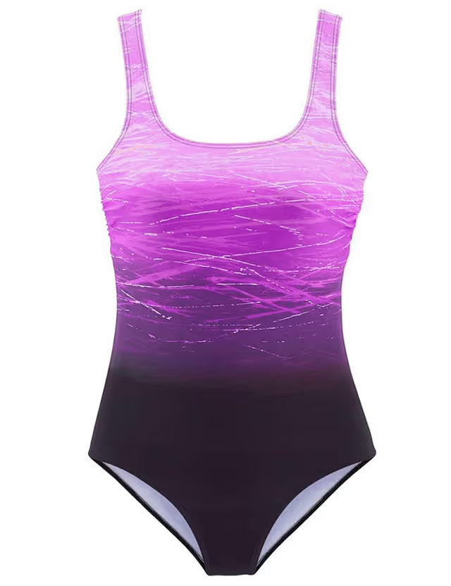 Cross back one-piece swimsuit purple graphic - XL