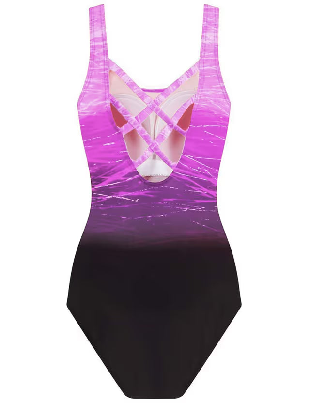 Cross back one-piece swimsuit purple graphic - XL