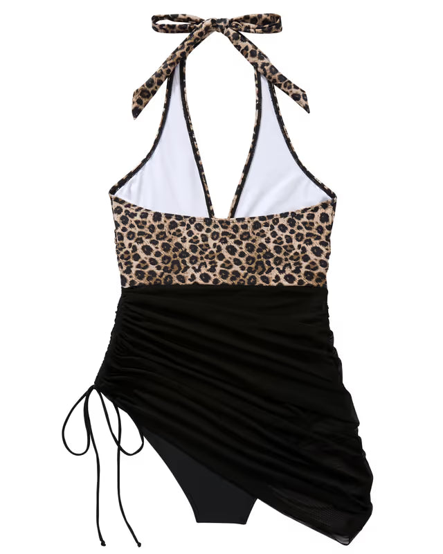 Black / leopard print swimdress - Small