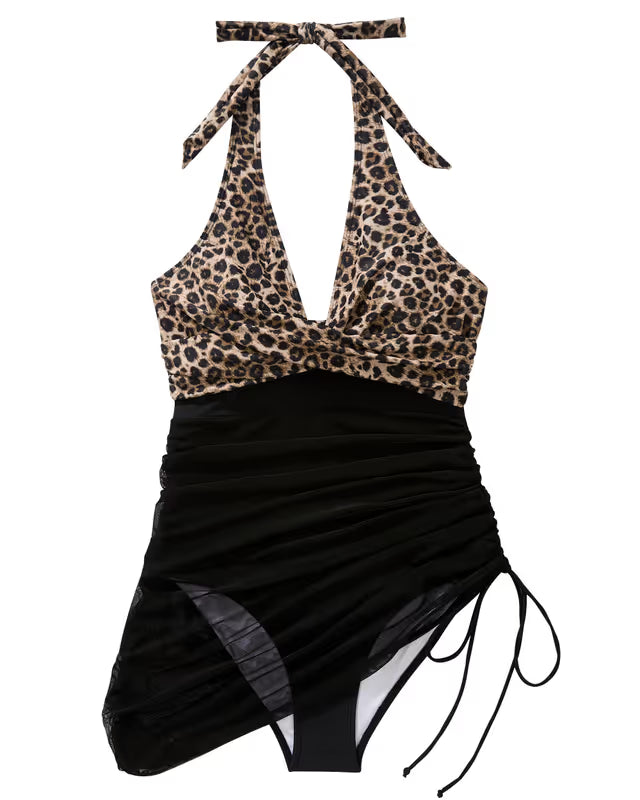 Black / leopard print swimdress - Small