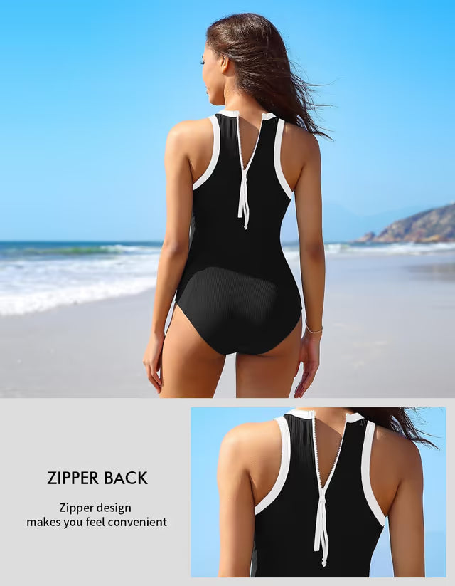 Charmo high cut zipper back swimsuit black