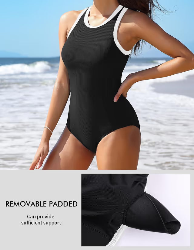 Charmo high cut zipper back swimsuit black
