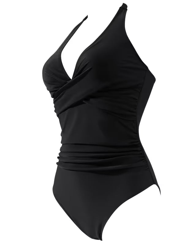 Doulafass halter neck black swim-suit on a white background