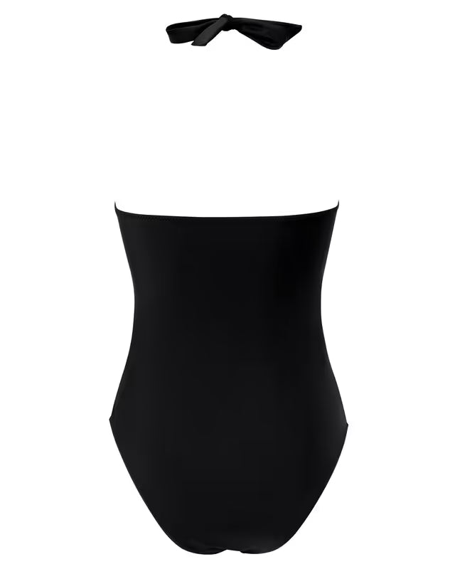 Doulafass halter neck black swim-suit on a white background