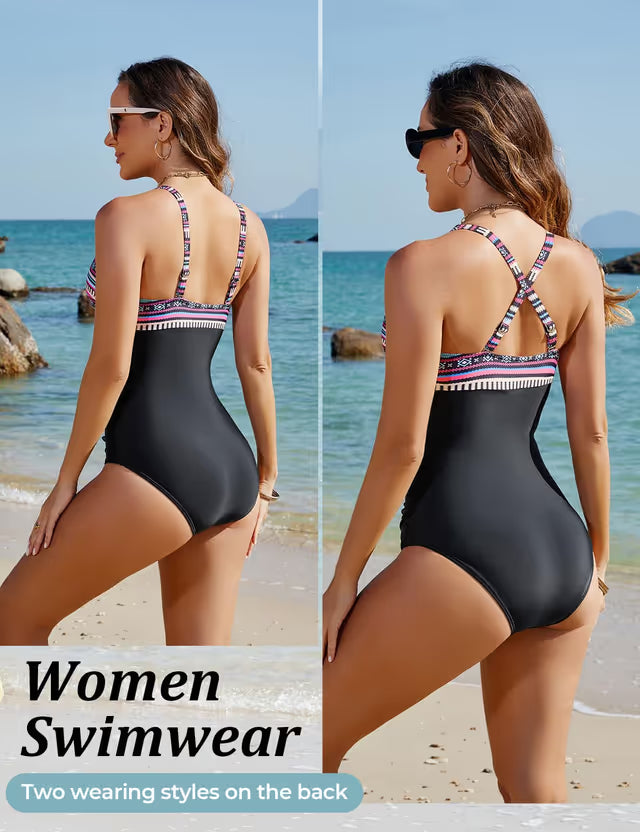 Woman wearing swimsuit on a beach background