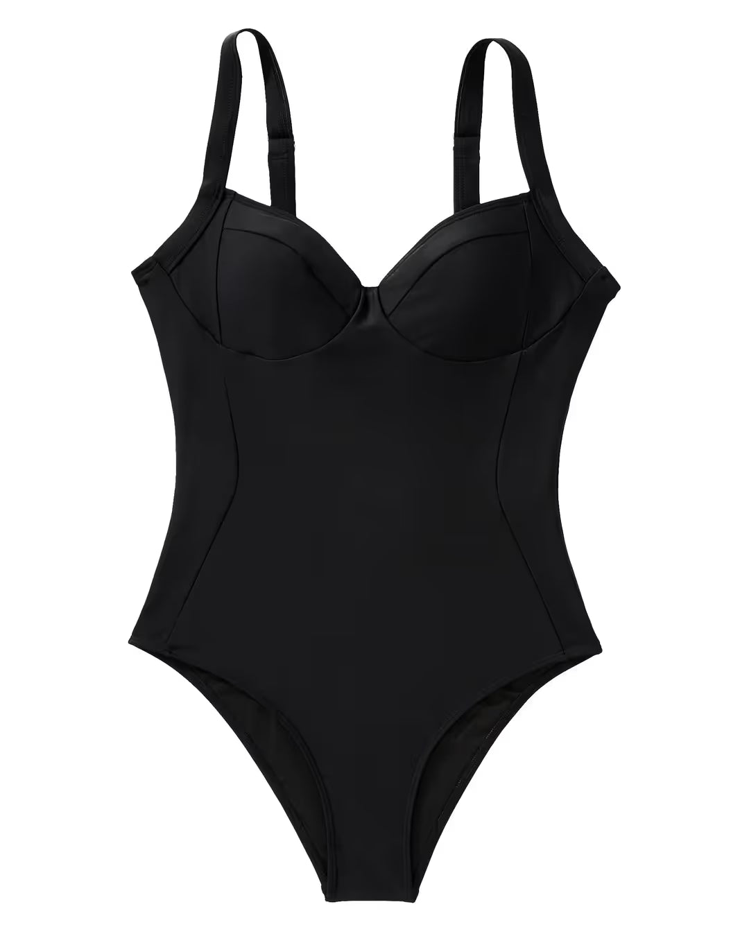 Black swimsuit with thin straps on a white background