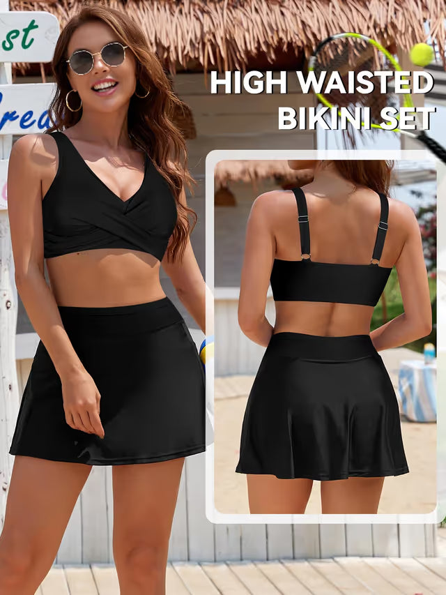Shekini black tankini with over skirt - Large