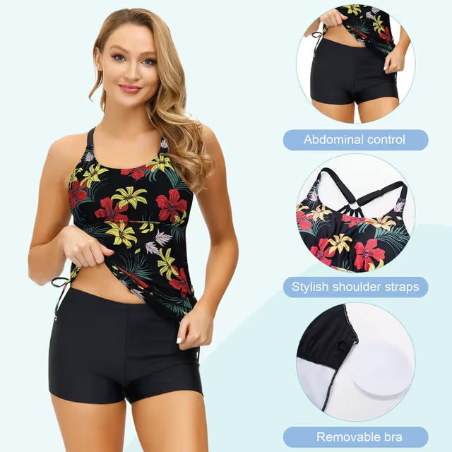 Floral and black tankini - Medium