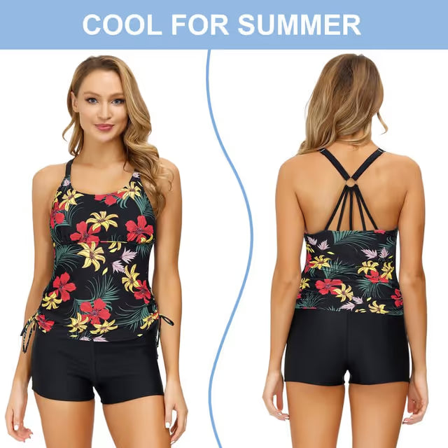 Floral and black tankini - Medium
