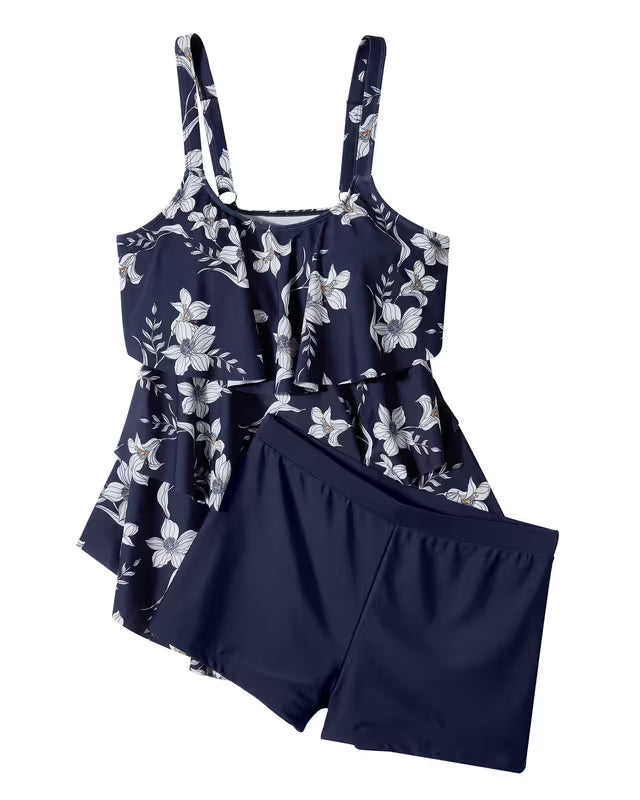 Doulafass ruffled blue floral tankini - XXL