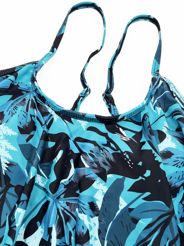 Flyily ruffled black/blue floral tankini - XL