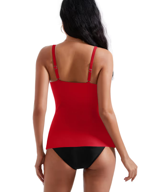 Red tank top and black underwear on a white background