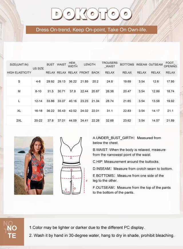 Dokotoo bikini Size guide