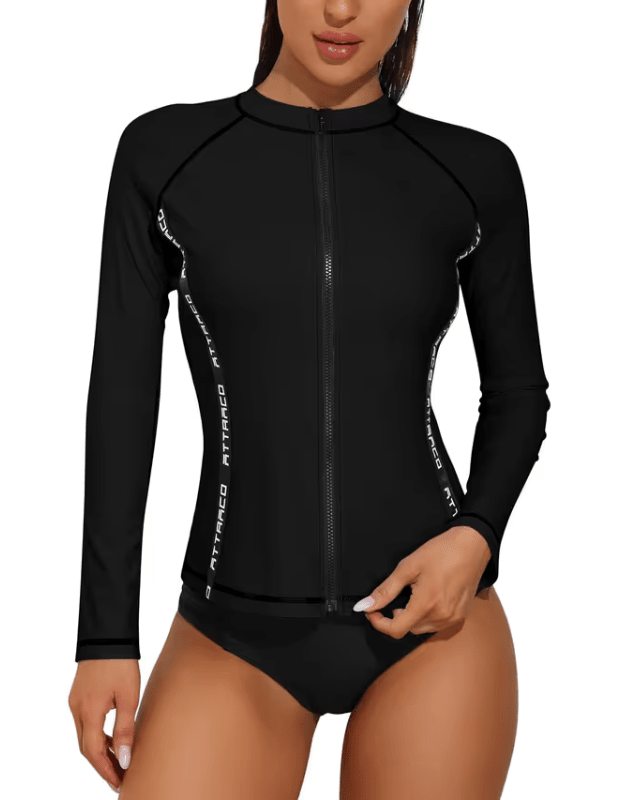 Attraco UPF50+ black rash - guard zipped vest - Large - Pollylop Swimwear