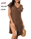 Boho brown crochet cover - up dress - XL - Pollylop Swimwear