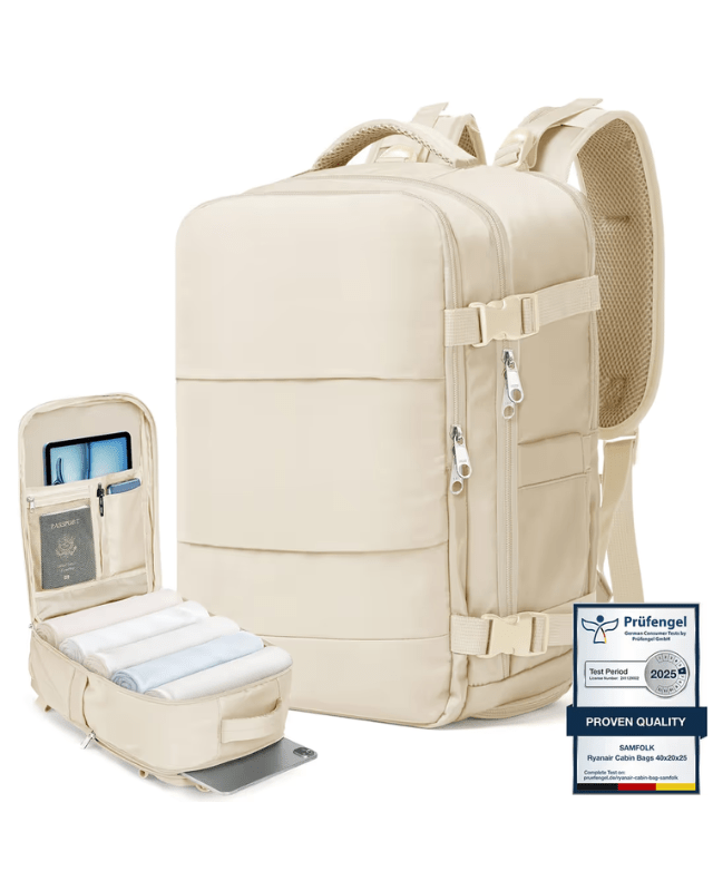 Carry - on travel bag backpack - Beige - Pollylop Swimwear