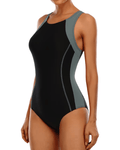 CHARMO black / grey sports swimsuit - Small - Pollylop Swimwear