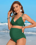 Charmo ruched maternity green swim-suit - XL - Pollylop Swimwear