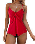 Coco twist knot pleat tankini red - Large - Pollylop Swimwear