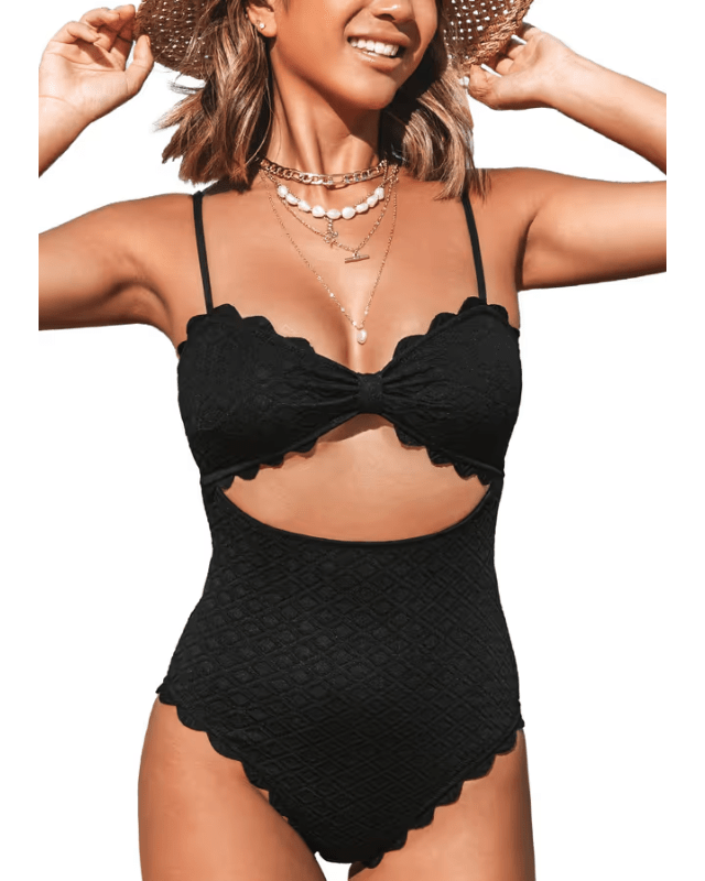 Cupshe black one piece swimsuit with scallop cut - out - Large - Pollylop Swimwear