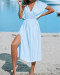 CUPSHE blue striped midi cover - up dress - Small - Pollylop Swimwear