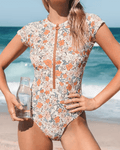Cupshe floral orange high neck zip swimsuit - Large - Pollylop Swimwear