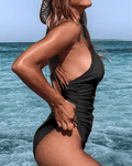 Cupshe one-piece low back swim-suit black - Large - Pollylop Swimwear