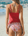 Cupshe ribbed red floral tankini - Medium - Pollylop Swimwear