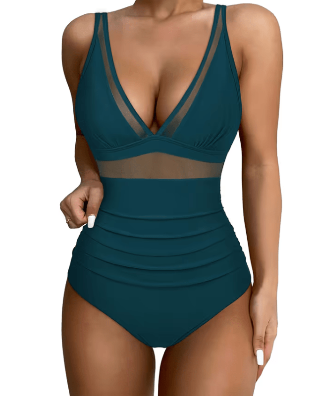 Doulafass mesh mid rim swimsuit teal - Large - Pollylop Swimwear